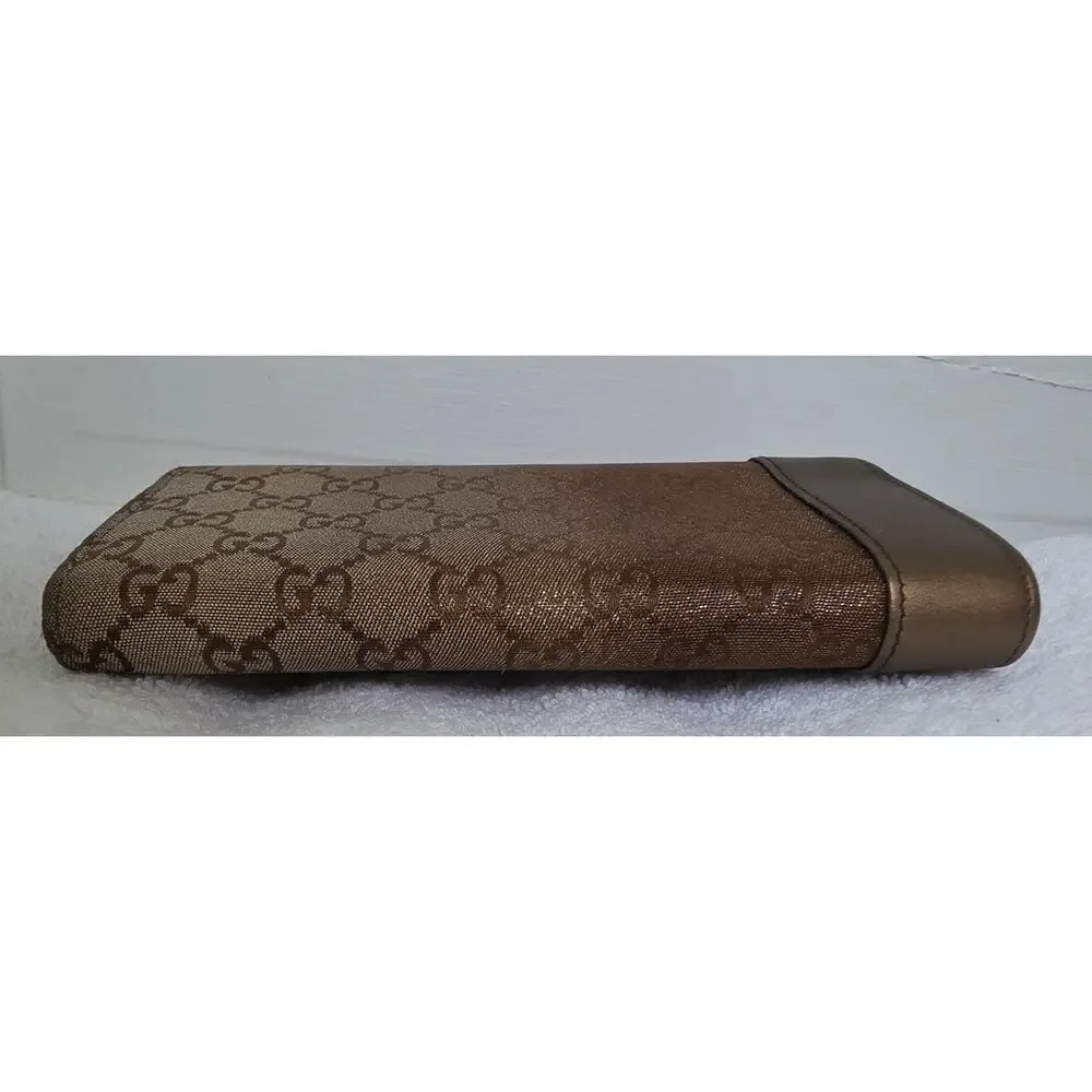 Gucci Women’s Metallic Brown GG Logo Continental Wallet Heart & Bit w/COA